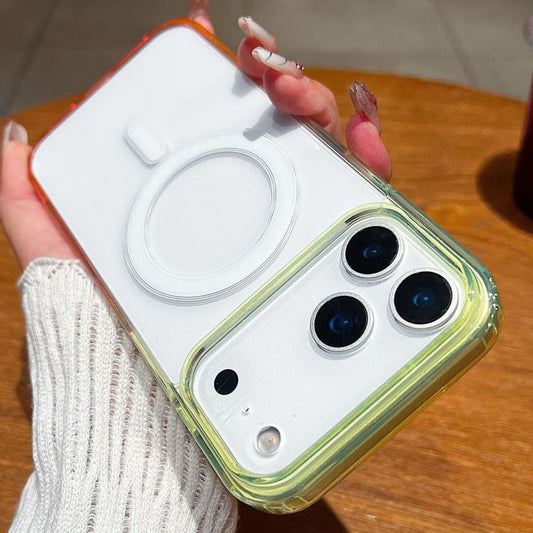 For iPhone 17 Pro Contrast Color Gradient Transparent MagSafe Phone Case(Fluorescent Green + Light Pink) - iPhone 17 Pro Cases by buy2fix | Online Shopping UK | buy2fix