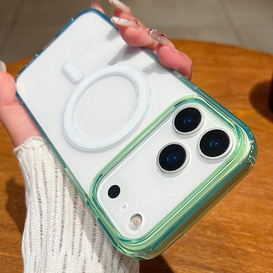 For iPhone 17 Pro Max Contrast Color Gradient Transparent MagSafe Phone Case(Green + Blue) - iPhone 17 Pro Max Cases by buy2fix | Online Shopping UK | buy2fix