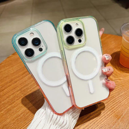 For iPhone Air Contrast Color Gradient Transparent MagSafe Phone Case(Fluorescent Green + Light Pink) - iPhone Air Cases by buy2fix | Online Shopping UK | buy2fix