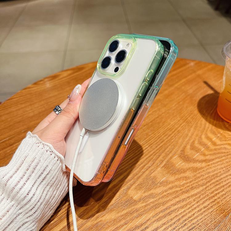 For iPhone 17 Pro Max Contrast Color Gradient Transparent MagSafe Phone Case(Green + Blue) - iPhone 17 Pro Max Cases by buy2fix | Online Shopping UK | buy2fix