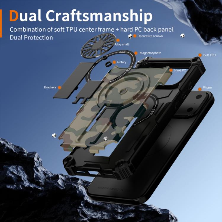 For iPhone 17 Pro Max Camouflage Kickstand Rotating Shaft MagSafe Phone Case(Army Green Camouflage) - iPhone 17 Pro Max Cases by buy2fix | Online Shopping UK | buy2fix