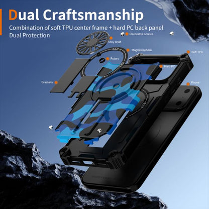 For iPhone 17 Pro Max Camouflage Kickstand Rotating Shaft MagSafe Phone Case(Blue Camouflage) - iPhone 17 Pro Max Cases by buy2fix | Online Shopping UK | buy2fix