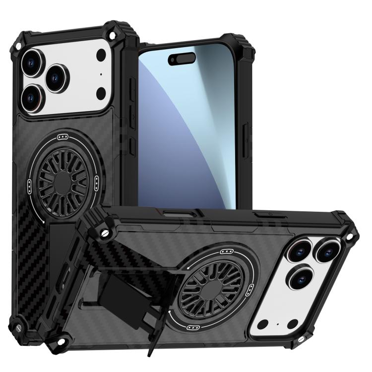 For iPhone 17 Pro Max Camouflage Kickstand Rotating Shaft MagSafe Phone Case(Carbon Fiber Black) - iPhone 17 Pro Max Cases by buy2fix | Online Shopping UK | buy2fix