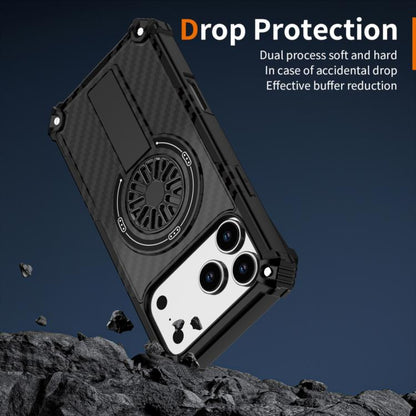 For iPhone 17 Pro Max Camouflage Kickstand Rotating Shaft MagSafe Phone Case(Carbon Fiber Black) - iPhone 17 Pro Max Cases by buy2fix | Online Shopping UK | buy2fix