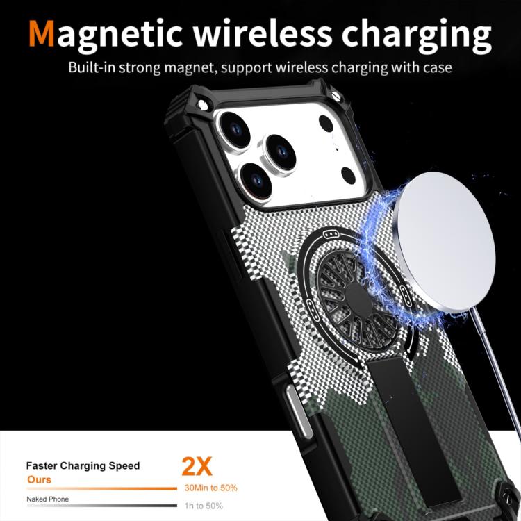 For iPhone 17 Pro Max Camouflage Kickstand Rotating Shaft MagSafe Phone Case(Carbon Fiber Grey) - iPhone 17 Pro Max Cases by buy2fix | Online Shopping UK | buy2fix
