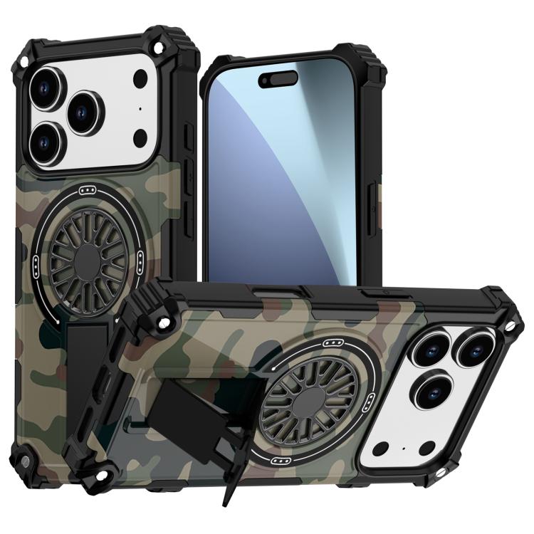 For iPhone 17 Pro Camouflage Kickstand Rotating Shaft MagSafe Phone Case(Army Green Camouflage) - iPhone 17 Pro Cases by buy2fix | Online Shopping UK | buy2fix