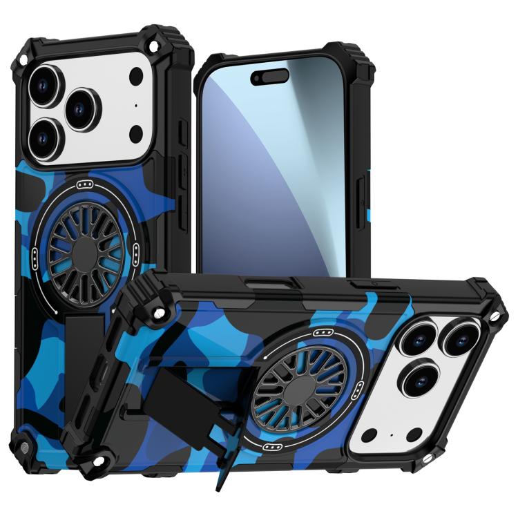 For iPhone 17 Pro Camouflage Kickstand Rotating Shaft MagSafe Phone Case(Blue Camouflage) - iPhone 17 Pro Cases by buy2fix | Online Shopping UK | buy2fix