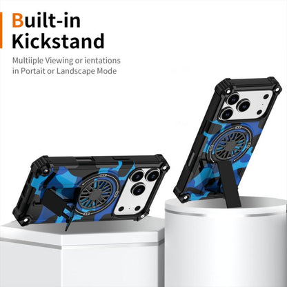 For iPhone 17 Pro Camouflage Kickstand Rotating Shaft MagSafe Phone Case(Blue Camouflage) - iPhone 17 Pro Cases by buy2fix | Online Shopping UK | buy2fix