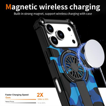 For iPhone 17 Pro Camouflage Kickstand Rotating Shaft MagSafe Phone Case(Blue Camouflage) - iPhone 17 Pro Cases by buy2fix | Online Shopping UK | buy2fix