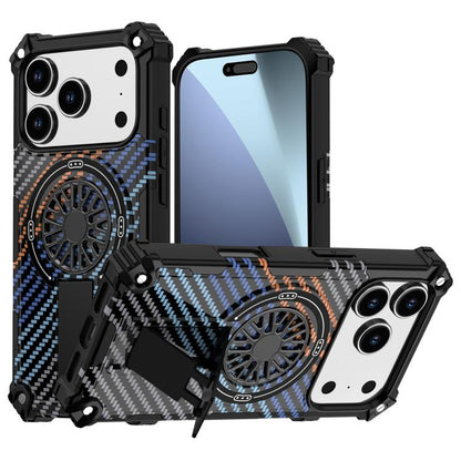 For iPhone 17 Pro Camouflage Kickstand Rotating Shaft MagSafe Phone Case(Carbon Fiber Rainbow) - iPhone 17 Pro Cases by buy2fix | Online Shopping UK | buy2fix