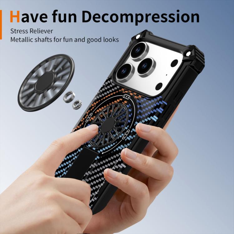 For iPhone 17 Pro Camouflage Kickstand Rotating Shaft MagSafe Phone Case(Carbon Fiber Rainbow) - iPhone 17 Pro Cases by buy2fix | Online Shopping UK | buy2fix