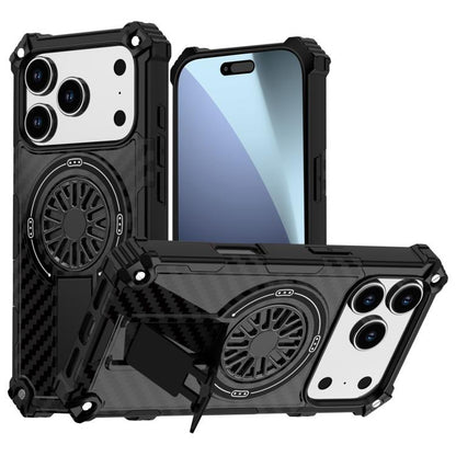 For iPhone 17 Pro Camouflage Kickstand Rotating Shaft MagSafe Phone Case(Carbon Fiber Black) - iPhone 17 Pro Cases by buy2fix | Online Shopping UK | buy2fix