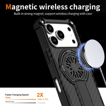 For iPhone 17 Pro Camouflage Kickstand Rotating Shaft MagSafe Phone Case(Carbon Fiber Black) - iPhone 17 Pro Cases by buy2fix | Online Shopping UK | buy2fix