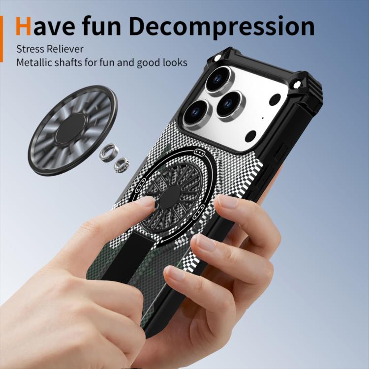 For iPhone 17 Pro Camouflage Kickstand Rotating Shaft MagSafe Phone Case(Carbon Fiber Grey) - iPhone 17 Pro Cases by buy2fix | Online Shopping UK | buy2fix