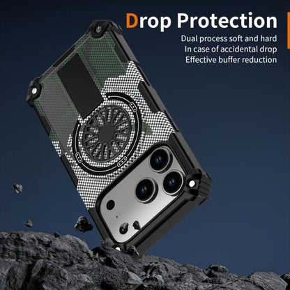 For iPhone 17 Pro Camouflage Kickstand Rotating Shaft MagSafe Phone Case(Carbon Fiber Grey) - iPhone 17 Pro Cases by buy2fix | Online Shopping UK | buy2fix
