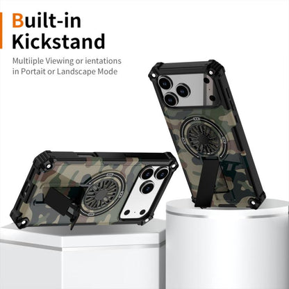 For iPhone 17 Camouflage Kickstand Rotating Shaft MagSafe Phone Case(Army Green Camouflage) - iPhone 17 Cases by buy2fix | Online Shopping UK | buy2fix