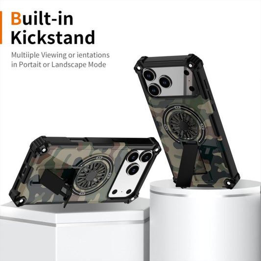 For iPhone 17 Camouflage Kickstand Rotating Shaft MagSafe Phone Case(Army Green Camouflage) - iPhone 17 Cases by buy2fix | Online Shopping UK | buy2fix