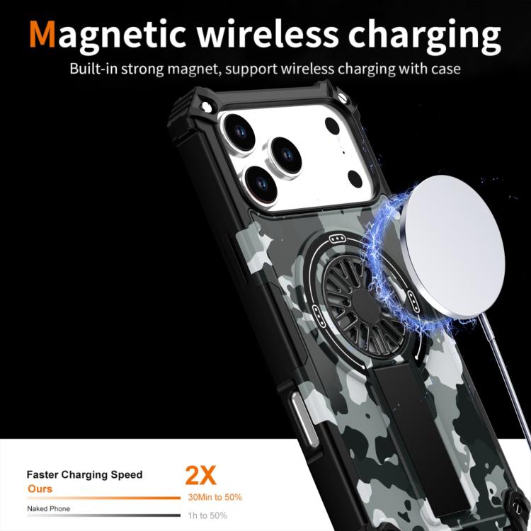 For iPhone 17 Camouflage Kickstand Rotating Shaft MagSafe Phone Case(Grey Camouflage) - iPhone 17 Cases by buy2fix | Online Shopping UK | buy2fix