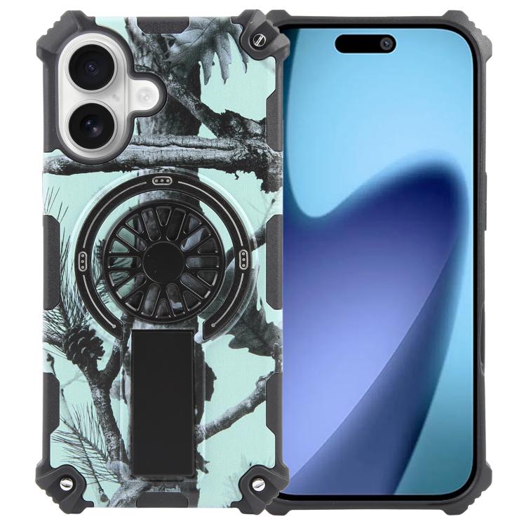 For iPhone 17 Camouflage Kickstand Rotating Shaft MagSafe Phone Case(Bright Green Branches) - iPhone 17 Cases by buy2fix | Online Shopping UK | buy2fix