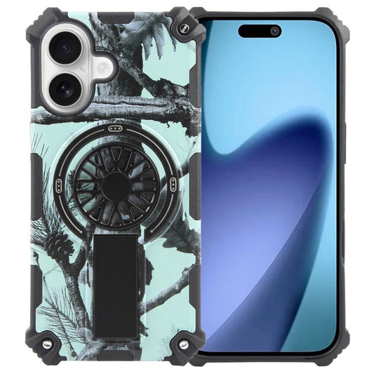 For iPhone 17 Camouflage Kickstand Rotating Shaft MagSafe Phone Case(Bright Green Branches) - iPhone 17 Cases by buy2fix | Online Shopping UK | buy2fix