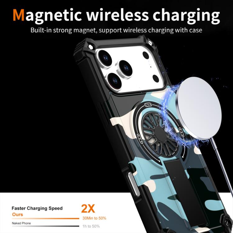 For iPhone 17 Camouflage Kickstand Rotating Shaft MagSafe Phone Case(Bright Green Branches) - iPhone 17 Cases by buy2fix | Online Shopping UK | buy2fix