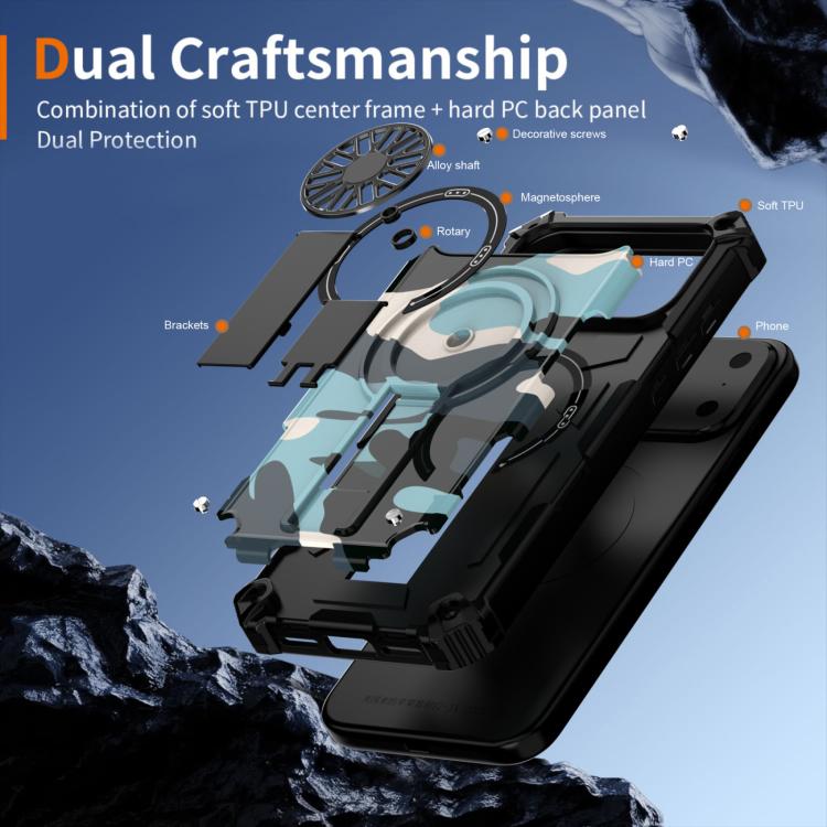 For iPhone 17 Camouflage Kickstand Rotating Shaft MagSafe Phone Case(Bright Green Branches) - iPhone 17 Cases by buy2fix | Online Shopping UK | buy2fix