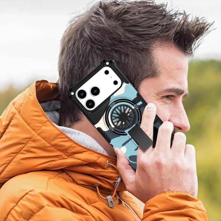 For iPhone 17 Camouflage Kickstand Rotating Shaft MagSafe Phone Case(Bright Green Branches) - iPhone 17 Cases by buy2fix | Online Shopping UK | buy2fix