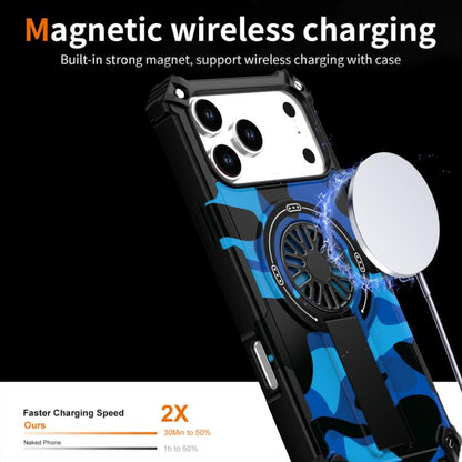For iPhone 17 Camouflage Kickstand Rotating Shaft MagSafe Phone Case(Blue Camouflage) - iPhone 17 Cases by buy2fix | Online Shopping UK | buy2fix