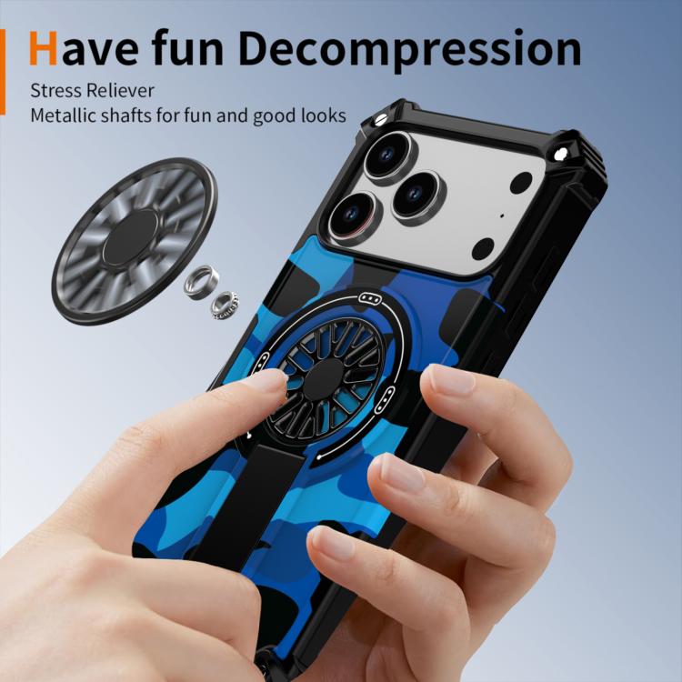 For iPhone 17 Camouflage Kickstand Rotating Shaft MagSafe Phone Case(Blue Camouflage) - iPhone 17 Cases by buy2fix | Online Shopping UK | buy2fix