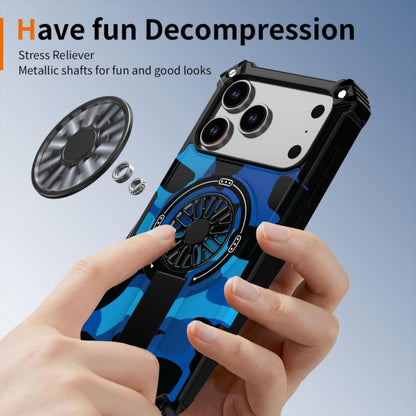 For iPhone 17 Camouflage Kickstand Rotating Shaft MagSafe Phone Case(Blue Camouflage) - iPhone 17 Cases by buy2fix | Online Shopping UK | buy2fix