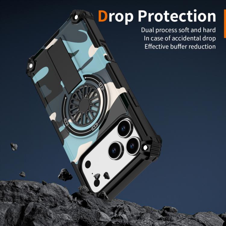 For iPhone 17 Camouflage Kickstand Rotating Shaft MagSafe Phone Case(Green Camouflage) - iPhone 17 Cases by buy2fix | Online Shopping UK | buy2fix