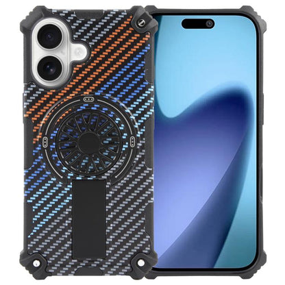 For iPhone 17 Camouflage Kickstand Rotating Shaft MagSafe Phone Case(Carbon Fiber Rainbow) - iPhone 17 Cases by buy2fix | Online Shopping UK | buy2fix