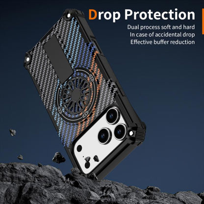 For iPhone 17 Camouflage Kickstand Rotating Shaft MagSafe Phone Case(Carbon Fiber Rainbow) - iPhone 17 Cases by buy2fix | Online Shopping UK | buy2fix