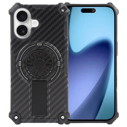 For iPhone 17 Camouflage Kickstand Rotating Shaft MagSafe Phone Case(Carbon Fiber Black) - iPhone 17 Cases by buy2fix | Online Shopping UK | buy2fix