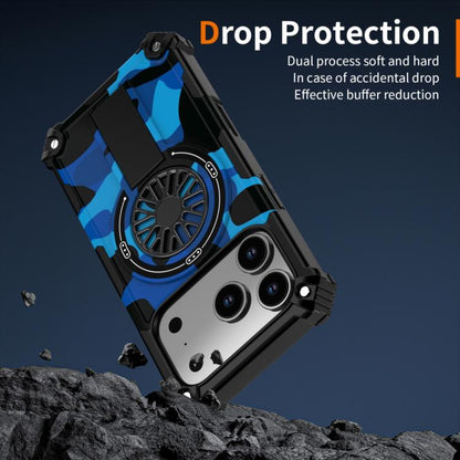 For iPhone 17 Camouflage Kickstand Rotating Shaft MagSafe Phone Case(Carbon Fiber Sky Blue) - iPhone 17 Cases by buy2fix | Online Shopping UK | buy2fix
