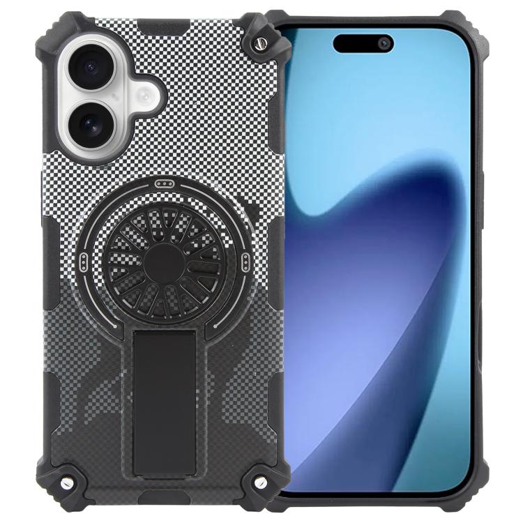 For iPhone 17 Camouflage Kickstand Rotating Shaft MagSafe Phone Case(Carbon Fiber Grey) - iPhone 17 Cases by buy2fix | Online Shopping UK | buy2fix