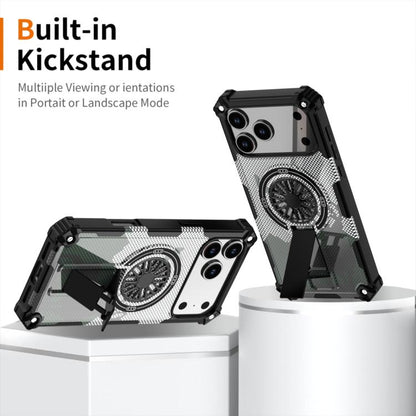 For iPhone 17 Camouflage Kickstand Rotating Shaft MagSafe Phone Case(Carbon Fiber Grey) - iPhone 17 Cases by buy2fix | Online Shopping UK | buy2fix