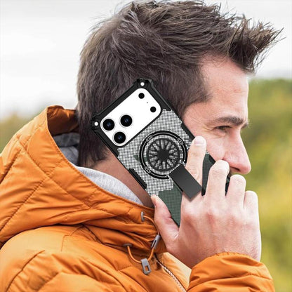 For iPhone 17 Camouflage Kickstand Rotating Shaft MagSafe Phone Case(Carbon Fiber Grey) - iPhone 17 Cases by buy2fix | Online Shopping UK | buy2fix