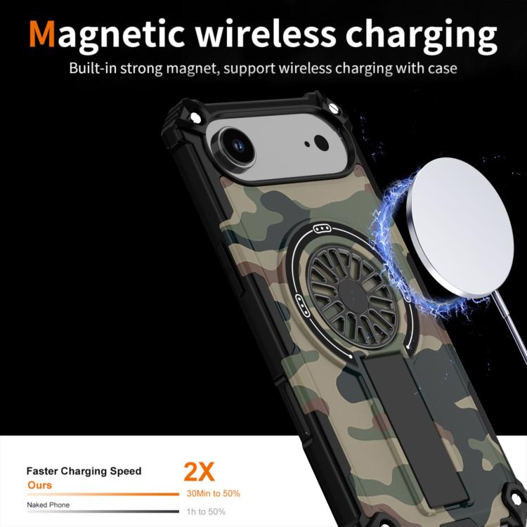 For iPhone Air Camouflage Kickstand Rotating Shaft MagSafe Phone Case(Army Green Camouflage) - iPhone Air Cases by buy2fix | Online Shopping UK | buy2fix