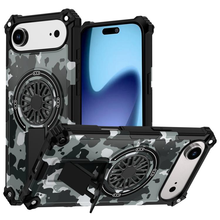 For iPhone Air Camouflage Kickstand Rotating Shaft MagSafe Phone Case(Grey Camouflage) - iPhone Air Cases by buy2fix | Online Shopping UK | buy2fix