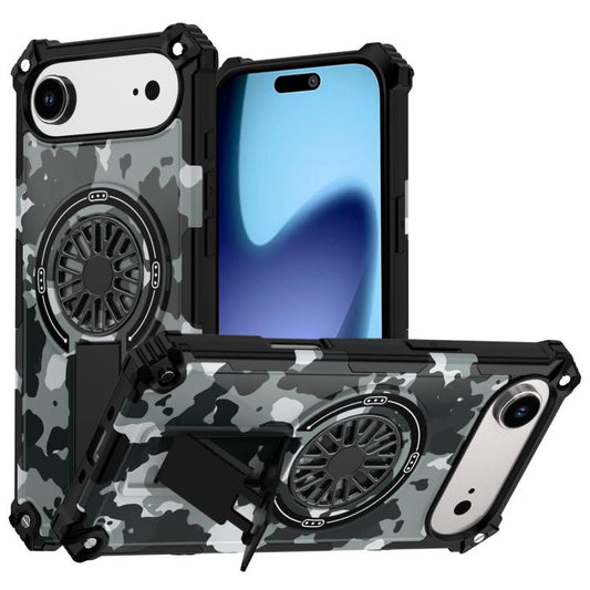 For iPhone Air Camouflage Kickstand Rotating Shaft MagSafe Phone Case(Grey Camouflage) - iPhone Air Cases by buy2fix | Online Shopping UK | buy2fix
