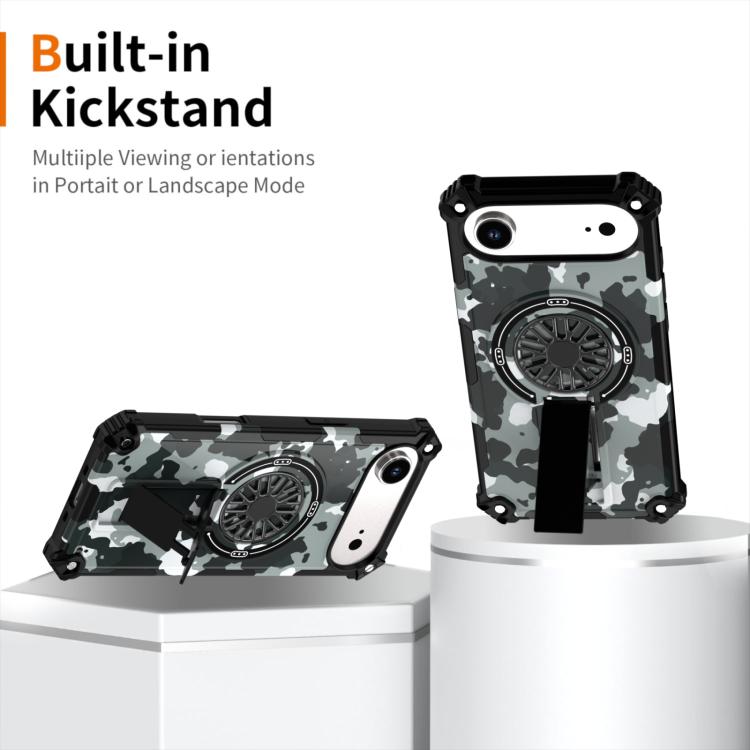 For iPhone Air Camouflage Kickstand Rotating Shaft MagSafe Phone Case(Grey Camouflage) - iPhone Air Cases by buy2fix | Online Shopping UK | buy2fix