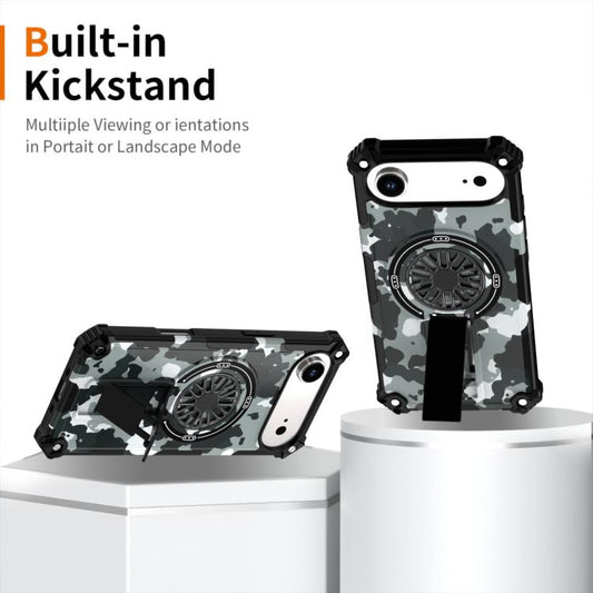 For iPhone Air Camouflage Kickstand Rotating Shaft MagSafe Phone Case(Grey Camouflage) - iPhone Air Cases by buy2fix | Online Shopping UK | buy2fix