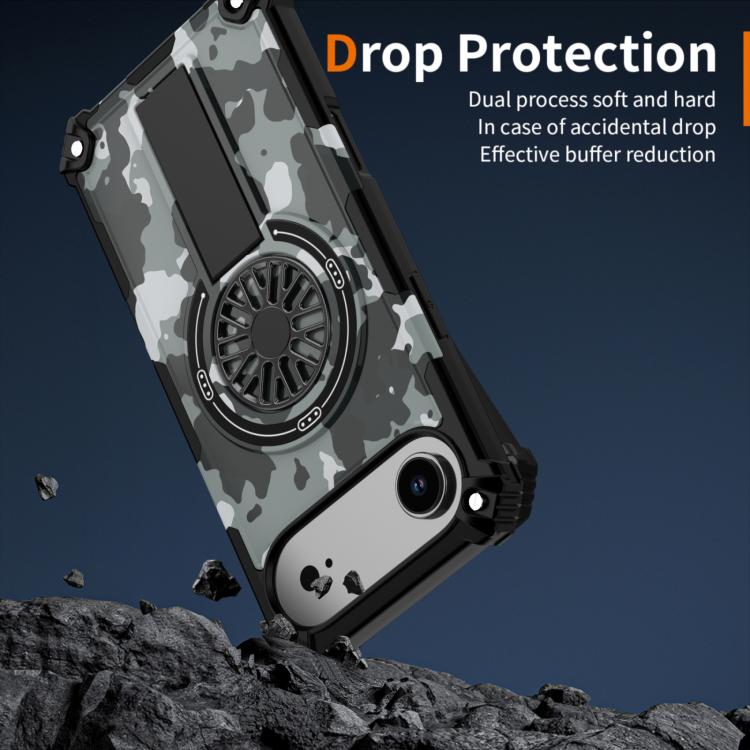 For iPhone Air Camouflage Kickstand Rotating Shaft MagSafe Phone Case(Grey Camouflage) - iPhone Air Cases by buy2fix | Online Shopping UK | buy2fix