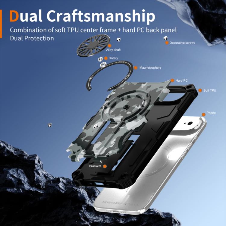 For iPhone Air Camouflage Kickstand Rotating Shaft MagSafe Phone Case(Grey Camouflage) - iPhone Air Cases by buy2fix | Online Shopping UK | buy2fix