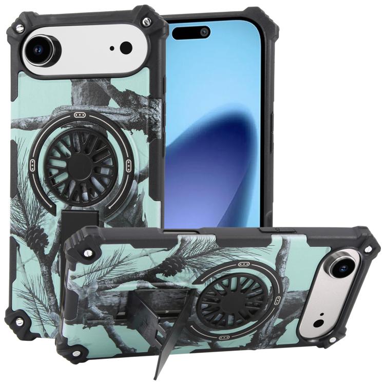 For iPhone Air Camouflage Kickstand Rotating Shaft MagSafe Phone Case(Bright Green Branches) - iPhone Air Cases by buy2fix | Online Shopping UK | buy2fix