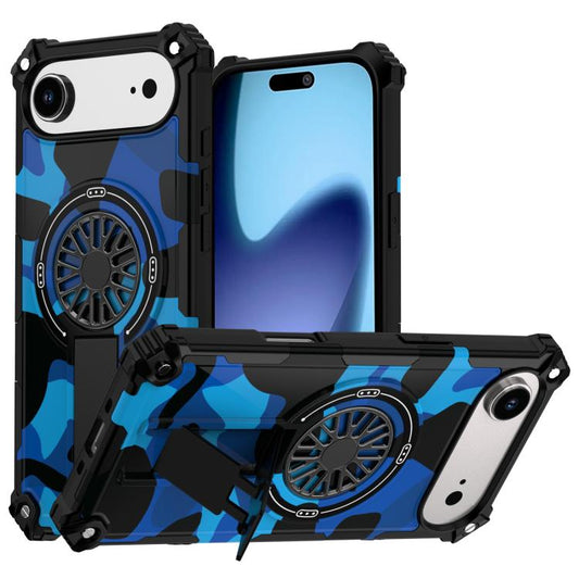 For iPhone Air Camouflage Kickstand Rotating Shaft MagSafe Phone Case(Blue Camouflage) - iPhone Air Cases by buy2fix | Online Shopping UK | buy2fix