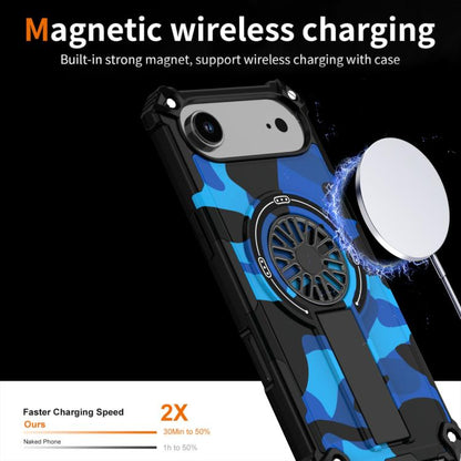For iPhone Air Camouflage Kickstand Rotating Shaft MagSafe Phone Case(Blue Camouflage) - iPhone Air Cases by buy2fix | Online Shopping UK | buy2fix