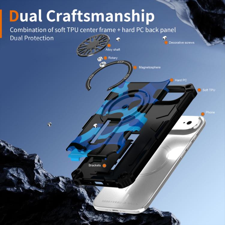 For iPhone Air Camouflage Kickstand Rotating Shaft MagSafe Phone Case(Blue Camouflage) - iPhone Air Cases by buy2fix | Online Shopping UK | buy2fix