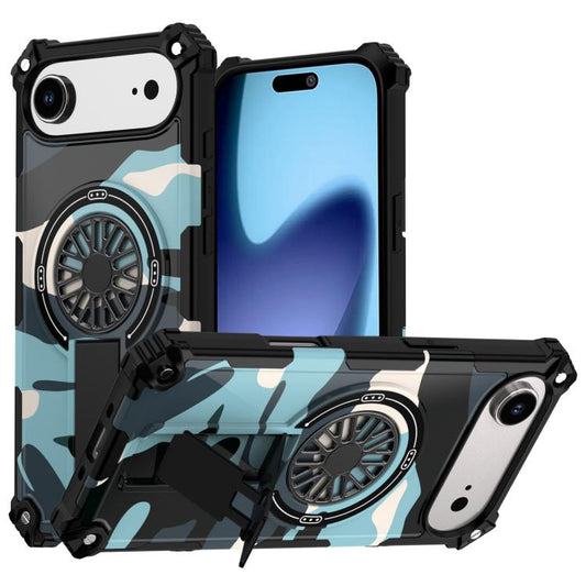 For iPhone Air Camouflage Kickstand Rotating Shaft MagSafe Phone Case(Green Camouflage) - iPhone Air Cases by buy2fix | Online Shopping UK | buy2fix